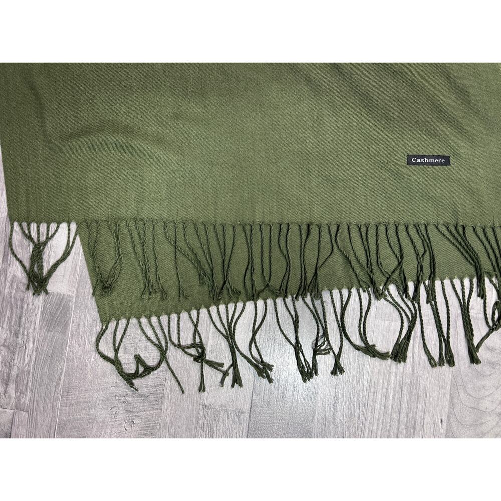 100% Cashmere Scarf Wrap Green Fringe Soft Lightweight Shawl Women